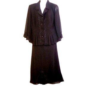 Koret Dress Womens Vintage Black Coordinates Blouse and Skirt Size 10 Embroidery
